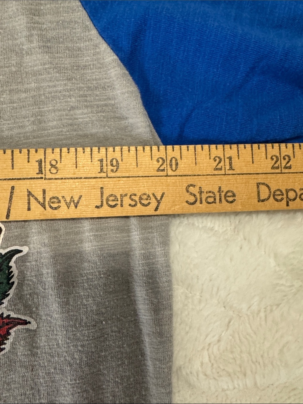Grateful Dead Gray and Royal Blue Raglan Tee with Patriotic Skull Graphic - Picture 6 of 7
